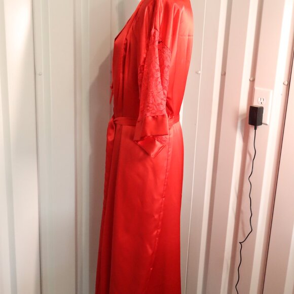 California Dynasty Womens Vintage Robe Chemise Set Red Lace Slip Dress Size Med - Picture 3 of 13